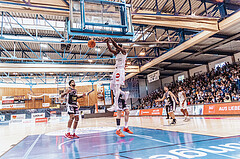 Basketball, Basketball Superliga 2023/24 , VF 4, Oberwart Gunners, Gmunden Swans, Trey Moses (24), Orri Gunnarsson (29), Shaquille Rombley (5)