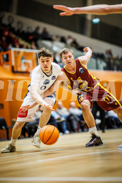 Basketball, Basketball Zweite Liga 2024/25, Grunddurchgang 20.Runde, Vienna Timberwolves, Traiskirchen Lions NexGen, Valentin Siegmund (0), Jakob Leitner (18)