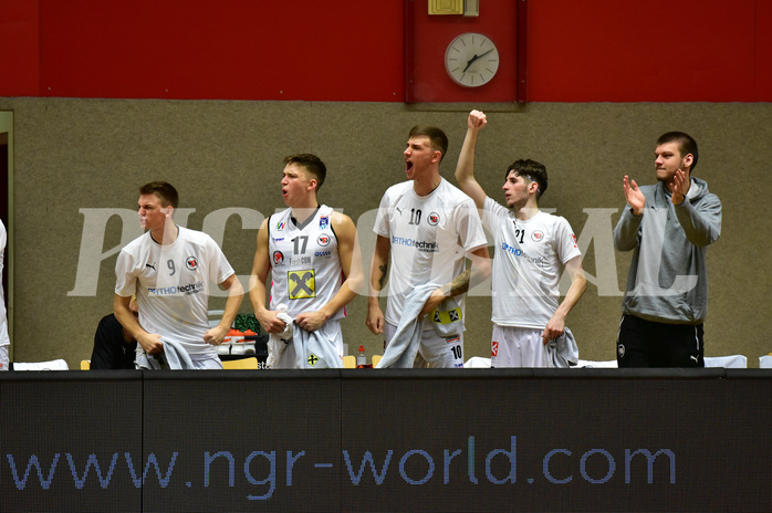 Basketball Superliga 2020/21, Grunddurchgang 13. Runde Flyers Wels vs. Oberwart, Danilo Tepic (9), Lukas Reichle (17),Aleksandar Andjelkovic (10), Elvir Jakupovic (21),
