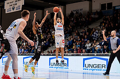 Basketball, win2day Basketball Superliga 2022/23, Grunddurchgang Runde 17, Oberwart Gunners, Flyers Wels, Derek Hanes (14)