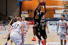 Basketball, win2day Basketball Superliga 2022/23, Grunddurchgang Runde 17, Oberwart Gunners, Flyers Wels, Austen Awosika (10)