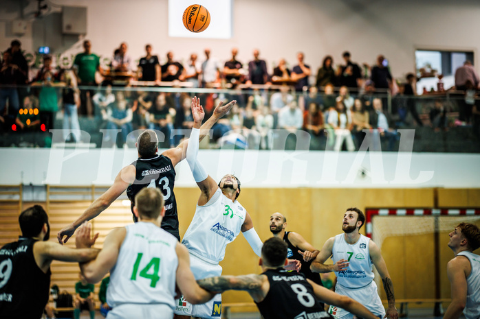 Basketball, Basketball Zweite Liga 2023/24, Grunddurchgang 4.Runde, Deutsch Wagram Alligators, Mattersburg Rocks, Corey Hallett (13), Marko Kolaric (30)