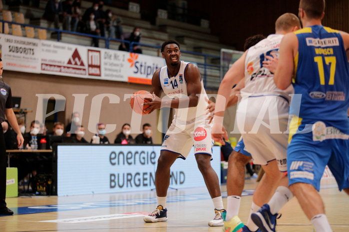 Basketball, bet-at-home Basketball Superliga 2021/22, Grunddurchgang Runde 6, Oberwart Gunners, SKN St. Pölten, Emondre Rickman (14)