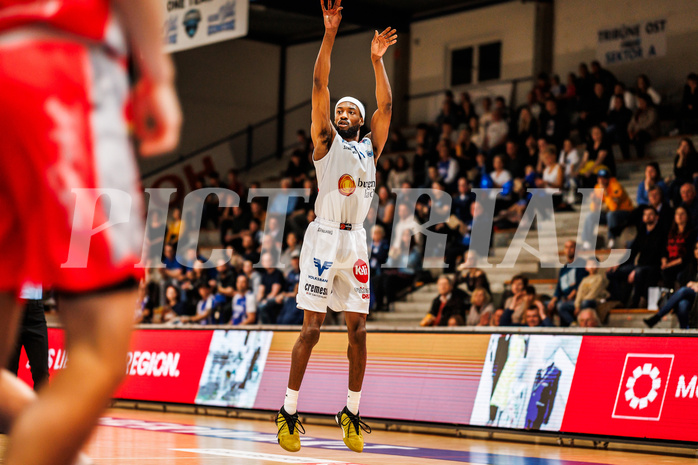 Basketball, win2day Basketball Superliga 2023/24, Grunddurchgang Runde 15, Oberwart Gunners, Traiskirchen Lions, Derrek Brooks Jr. (11)