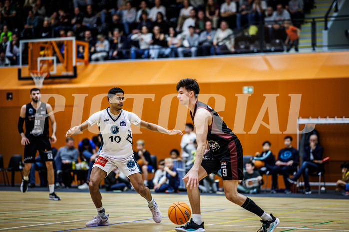 Basketball, Basketball Zweite Liga 2024/25, Grunddurchgang 6.Runde, Vienna Timberwolves, Mistelbach Mustangs, Jamie Ikem Onyemaechi (10), Maximilian Girschik (9)