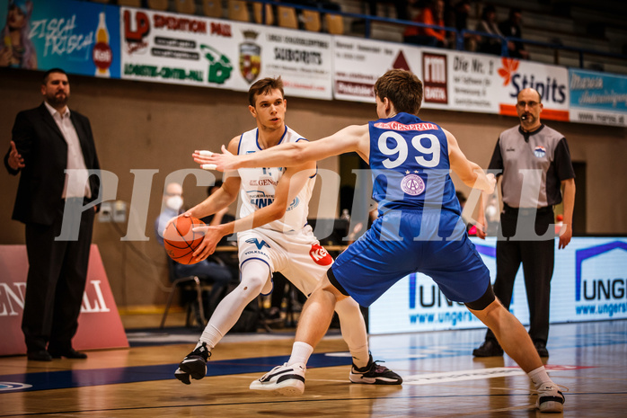 Basketball, bet-at-home Basketball Superliga 2021/22, Grunddurchgang Runde 14, Oberwart Gunners, Vienna D.C. Timberwolves, Jonathan Knessl (12)