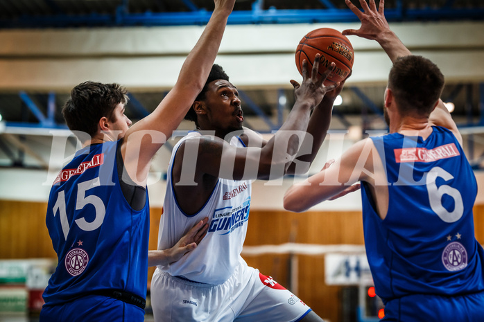 Basketball, bet-at-home Basketball Superliga 2021/22, Grunddurchgang Runde 14, Oberwart Gunners, Vienna D.C. Timberwolves, Emondre Rickman (14)