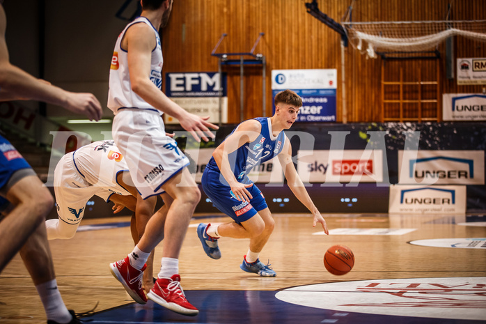 Basketball, bet-at-home Basketball Superliga 2021/22, Grunddurchgang Runde 14, Oberwart Gunners, Vienna D.C. Timberwolves, Jakob Lohr (12)