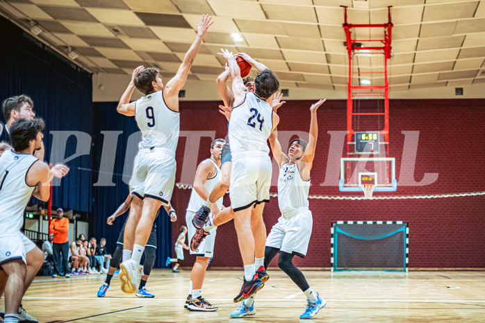 Basketball, Basketball Zweite Liga 2022/23, Grunddurchgang 6.Runde, Basket Flames, Union Deutsch Wagram Alligators, Ernesto Bergendahl (9), Daniele Kuchar (22), Evan Frank (24)