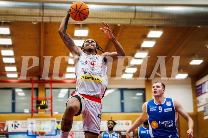 Basketball, win2day Basketball Superliga 2023/24, Halbfinale Spiel 1, Traiskirchen Lions, Oberwart Gunners, Demarcus Demonia (4)