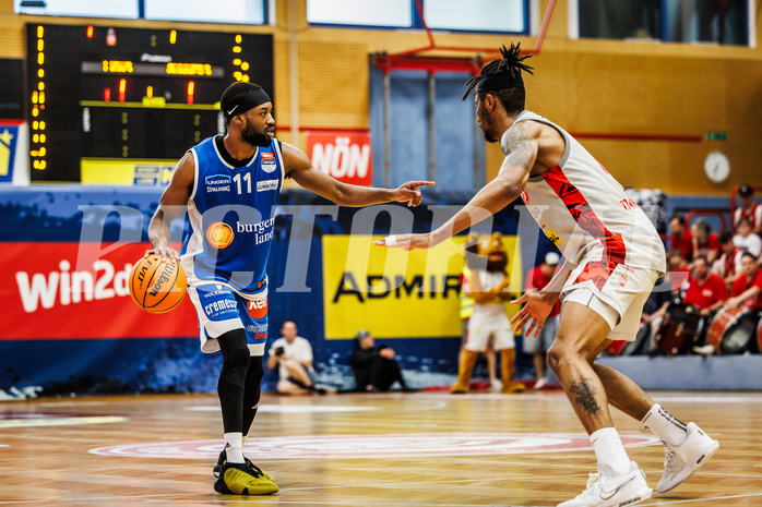 Basketball, win2day Basketball Superliga 2023/24, Halbfinale Spiel 1, Traiskirchen Lions, Oberwart Gunners, Derrek Brooks Jr. (11)