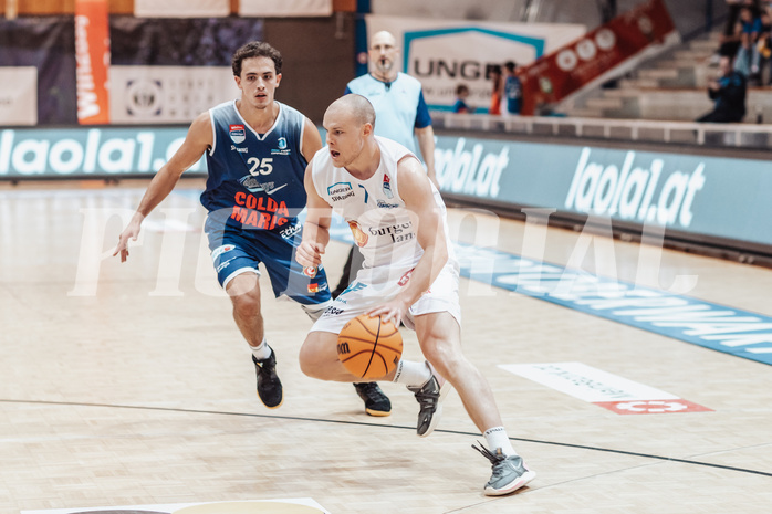 Basketball, Basketball Austria Cup 2023/24, VF Spiel 7, Oberwart Gunners, Dragonz Eisenstadt, Lukas Hahn (25), Sebastian Kaeferle (7)