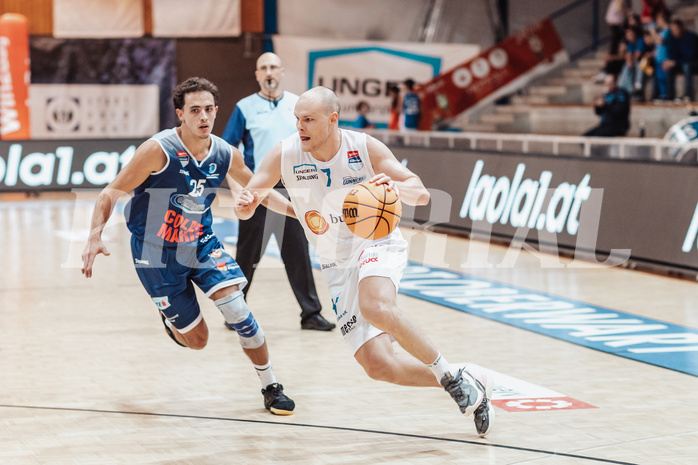 Basketball, Basketball Austria Cup 2023/24, VF Spiel 7, Oberwart Gunners, Dragonz Eisenstadt, Lukas Hahn (25), Sebastian Kaeferle (7)