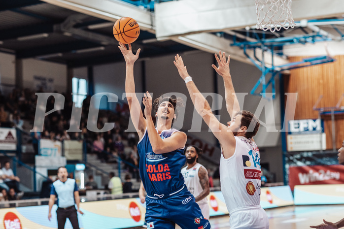 Basketball, Basketball Austria Cup 2023/24, VF Spiel 7, Oberwart Gunners, Dragonz Eisenstadt, Mario Spaleta (15), Daniel Koeppel (14)