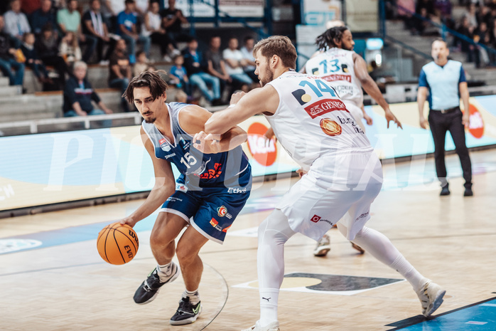Basketball, Basketball Austria Cup 2023/24, VF Spiel 7, Oberwart Gunners, Dragonz Eisenstadt, Mario Spaleta (15), Daniel Koeppel (14)