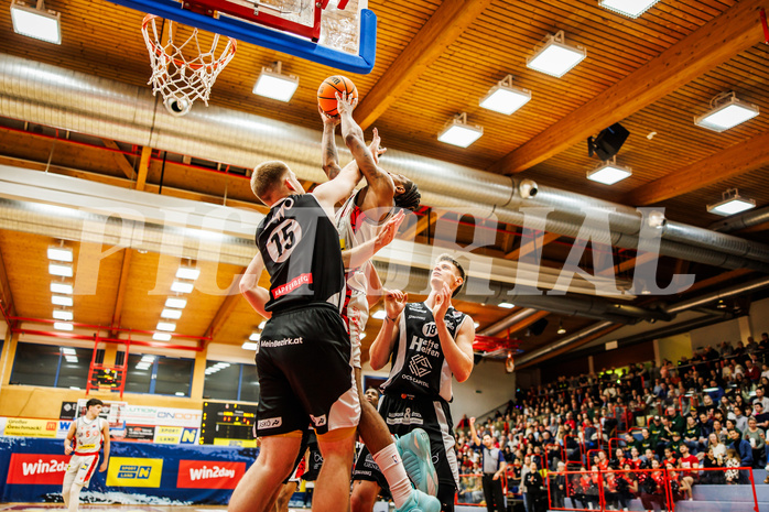 Basketball, win2day Basketball Superliga 2023/24, Grunddurchgang 16.Runde, Traiskirchen Lions, Kapfenberg Bulls, Demarcus Demonia (4)