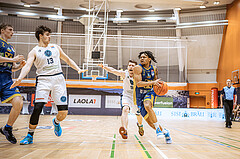 Basketball, Win2Day Superliga 2022/23, 6. Qualifikationsrunde, Vienna Timberwolves, UBSC Graz, Luka Damjanac (13), Jonas John (99), Zachery Deshon Cooks (3)