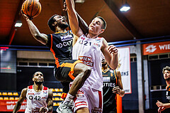 Basketball, Win2Day Superliga 2023/24, 2. Qualifikationsrunde, BC Vienna, Fürstenfeld Panthers, Hegel Augustin (17), Aron Stazic (21)