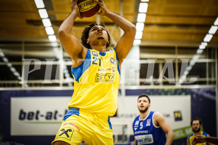 Basketball, bet-at-home Basketball Superliga 2019/20, Grunddurchgang 15.Runde, SKN St. Pölten Basketball, Oberwart Gunners, Rashaan Guylain Mbemba (21)