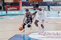 Basketball, Basketball Superliga 2023/24, Grunddurchgang 19.Runde, Oberwart Gunners, Gmunden Swans, Daniel Friedrich (6), Shaquille Rombley (5)