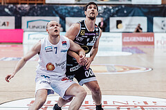 Basketball, Basketball Superliga 2023/24, Grunddurchgang 19.Runde, Oberwart Gunners, Gmunden Swans, Sebastian Kaeferle (7), Toni Blazan (10)