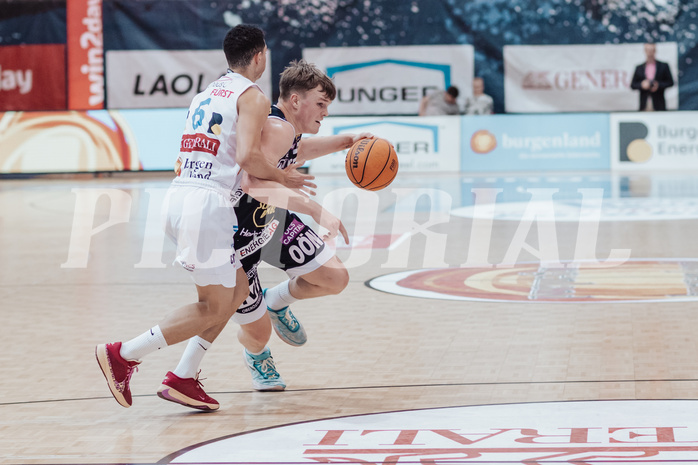 Basketball, Basketball Superliga 2023/24, Grunddurchgang 19.Runde, Oberwart Gunners, Gmunden Swans, Magdy Aboud-Ahmed(6), Orri Gunnarsson (29)