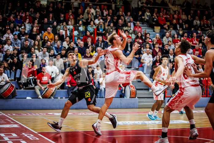 Basketball, Win2Day Superliga 2024/25, Grunddurchgang 15.Runde, Traiskirchen Lions, Fuerstenfeld Panthers, Armin Hrstic (4), Ryan Moffat (4)