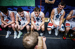 Basketball, Win2Day Superliga 2023/24, Grunddurchgang 19.Runde, Vienna Timberwolves, Fürstenfeld Panthers, Paul Rotter (6), Elias Wlasak (8), Moritz Lanegger (21), Justin Schlünken (Head Coach)