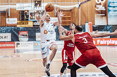 Basketball, Basketball Superliga 2023/24, Qualifikationsrunde 1., Oberwart Gunners, BC Vienna, Sebastian Kaeferle (7), Bogic Vujosevic (5), Jozo Rados (3)