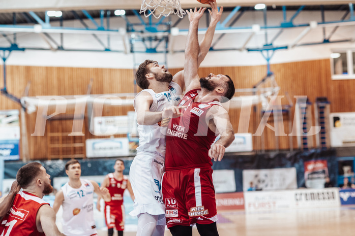 Basketball, Basketball Superliga 2023/24, Qualifikationsrunde 1., Oberwart Gunners, BC Vienna, Daniel Koeppel (14), Jozo Rados (3)