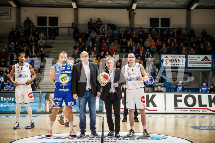 Basketball, Admiral Basketball Superliga 2019/20, Platzierungsrunde 3.Runde, Oberwart Gunners, Gmunden Swans, Ehrenaufwurf Energie Burgenland