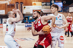 Basketball, Basketball Superliga 2023/24, Qualifikationsrunde 1., Oberwart Gunners, BC Vienna, Sebastian Kaeferle (7), Jozo Rados (3), Florian Koeppel (8)