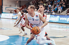 Basketball, Basketball Superliga 2023/24, Qualifikationsrunde 1., Oberwart Gunners, BC Vienna, Davor Konjevic (31), Edi Patekar (9)