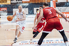 Basketball, Basketball Superliga 2023/24, Qualifikationsrunde 1., Oberwart Gunners, BC Vienna, Sebastian Kaeferle (7), Bogic Vujosevic (5), Jozo Rados (3)