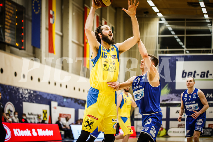 Basketball, bet-at-home Basketball Superliga 2019/20, Viertelfinale 2. Spiel, SKN St. Pölten Basketball, Oberwart Gunners, Logan Schilder (15)
